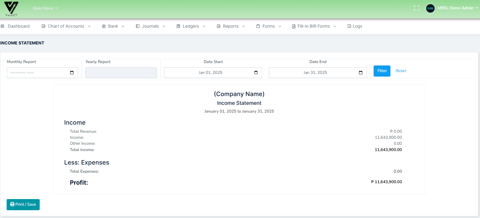 Reports - Income Statement